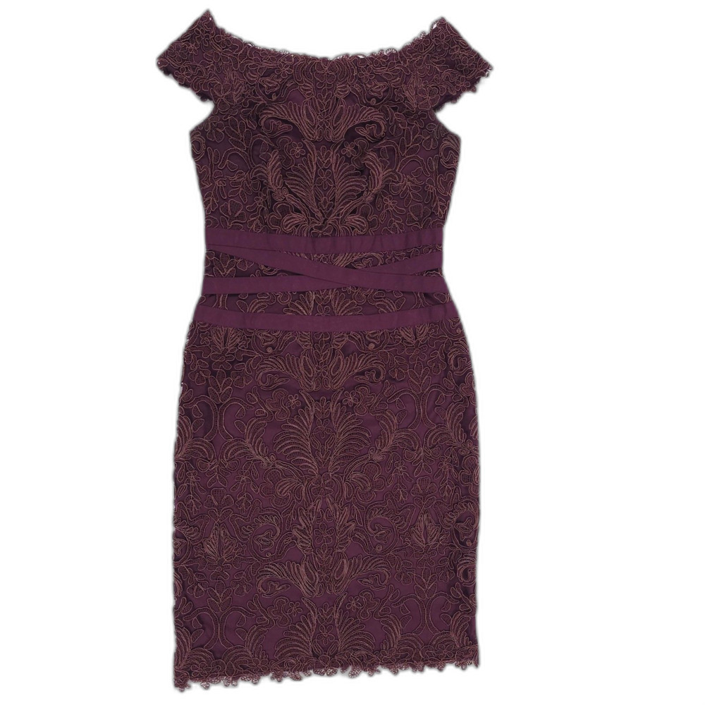 NEW Tadashi Shoji Off Shoulder Lace Sheath Dress Maroon Dressy Romantic Classic